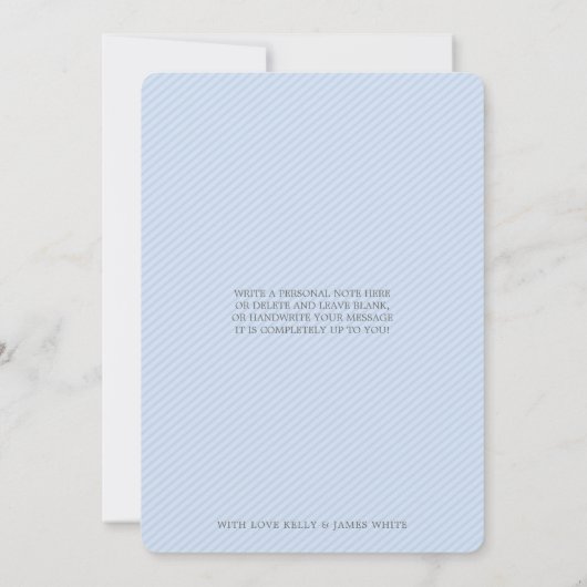 写真の誕生の発表ベビー素敵なスクリプトブルー 案内状 (裏面)