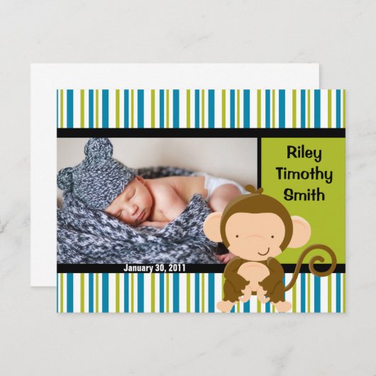 写真の誕生の発表-猿を持つ男の赤ちゃん 案内状 (正面/裏面)