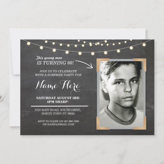 写真の誕生会のチョークメンズレディース第60招待 招待状 (正面)