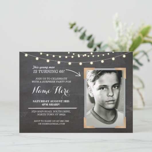 写真の誕生会のチョークメンズレディース第60招待 招待状 (スタンド正面)
