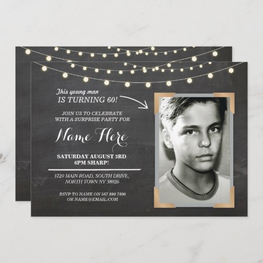 写真の誕生会のチョークメンズレディース第60招待 招待状 (正面/裏面)