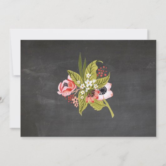 写真の誕生日のピンクの花のチョークの女性の花 招待状 (裏面)