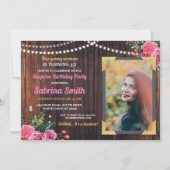 写真の誕生日のピンクの花の招待年齢の女性 招待状 (正面)