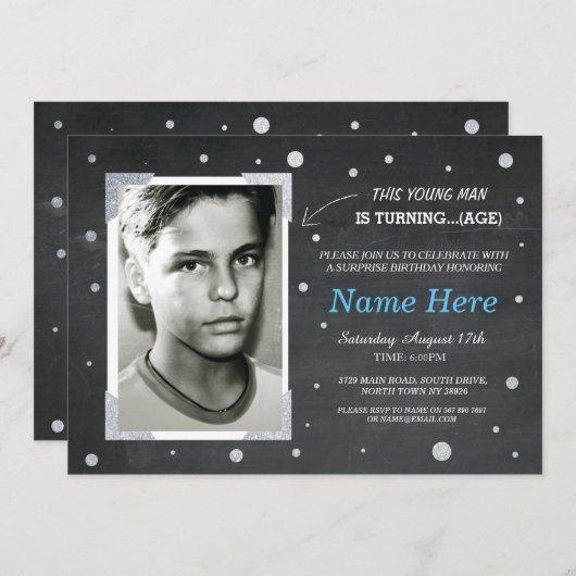 写真の誕生日のヴィンテージのチョークの招待メンズ第40第50 招待状 (正面/裏面)