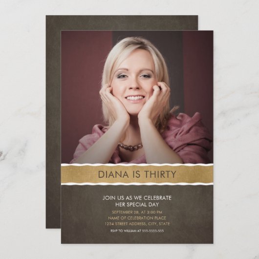 写真の誕生日の招待状の第30パーティーの写真 招待状 (正面/裏面)