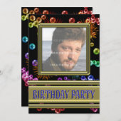 写真の誕生日パーティー招待（バブル付き） 招待状 (正面/裏面)