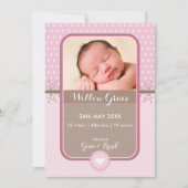 写真の誕生発表スウィート水玉模様ピンク 案内状 (正面)
