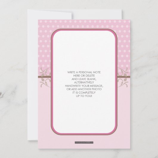 写真の誕生発表スウィート水玉模様ピンク 案内状 (裏面)
