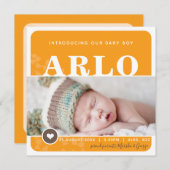 写真の誕生発表ハートスポットオレンジの植物 案内状 (正面/裏面)