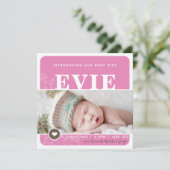 写真の誕生発表ハートスポットピンクの植物 案内状 (スタンド正面)