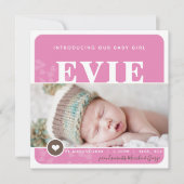 写真の誕生発表ハートスポットピンクの植物 案内状 (正面)