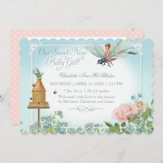 写真の誕生発表フェアリー・ビーズドラゴンフライ 案内状 (正面/裏面)