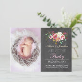 写真の誕生発表ベビーガール統計カード 案内状 (スタンド正面)