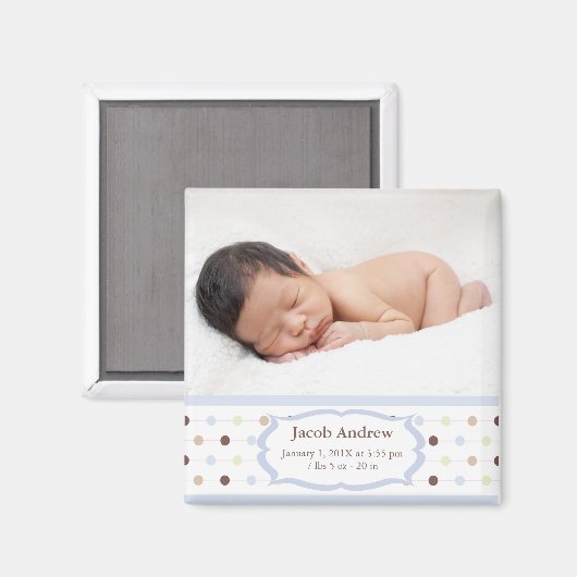 写真の誕生発表マグネット – 男の赤ちゃん マグネット (正面/裏面)