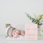 写真の誕生発表甘いベビー赤面ピンク 案内状 (スタンド正面)