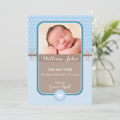 写真の誕生発表甘い水玉模様ブルー 案内状 (スタンド正面)