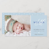 写真の誕生発表甘い男の赤ちゃんブルー 案内状 (正面/裏面)