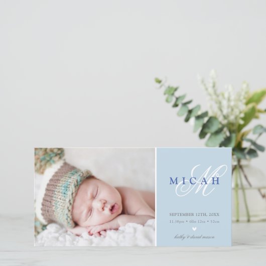 写真の誕生発表甘い男の赤ちゃんブルー 案内状 (スタンド正面)