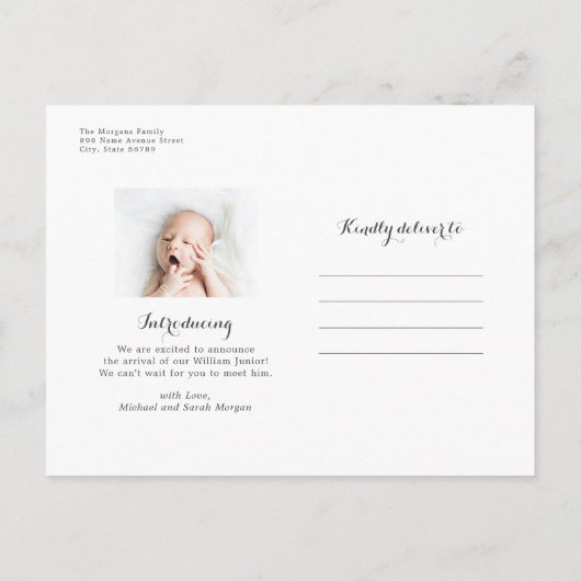 写真の誕生発表紹介生まれたばかりのベビー ポストカード (裏面)