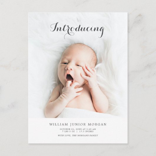 写真の誕生発表紹介生まれたばかりのベビー ポストカード (正面)