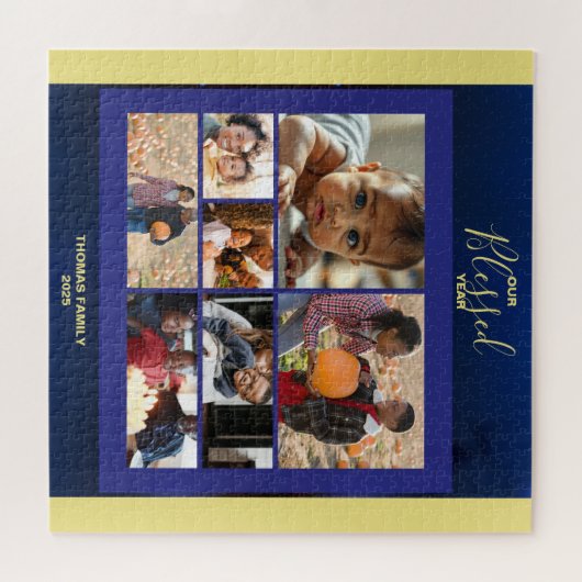 写真の賛美年の家族の写真のコラージュの追加 ジグソーパズル (横)