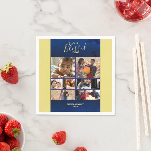 写真の賛美年の家族の写真のコラージュの追加 スタンダードカクテルナプキン (インサイチュ)