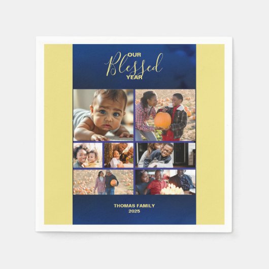 写真の賛美年の家族の写真のコラージュの追加 スタンダードカクテルナプキン (正面)