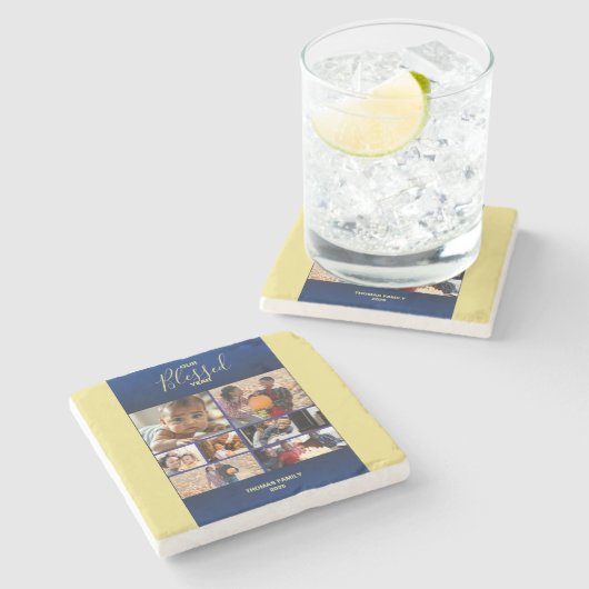 写真の賛美年の家族の写真のコラージュの追加 ストーンコースター (横)