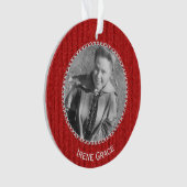 写真の赤いニット模様の写真枠丸 オーナメント (正面)