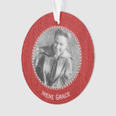 写真の赤いニット模様の写真枠丸 オーナメント (正面)