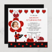 写真の赤く及び黒いてんとう虫の誕生日の招待状 招待状 (正面/裏面)