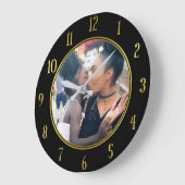 写真の追パーソナライズされた加 |金ゴールド黒エレガント ラージ壁時計 (傾斜)