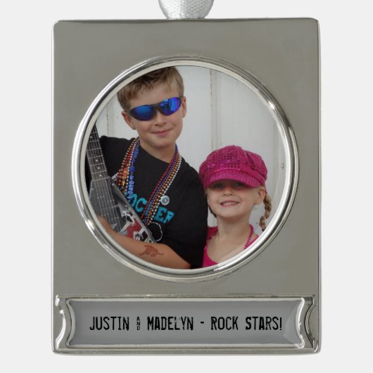 写真の追加テキストバナーの追加オーナメント シルバープレートバナーオーナメント (正面)