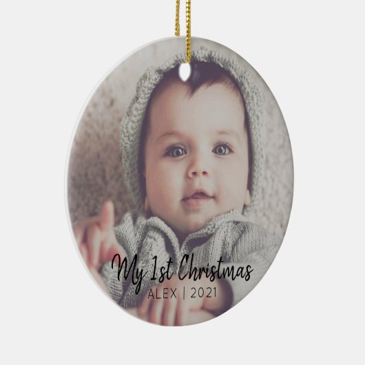 写真の追加パーソナライズされた初めてのクリスマスCer セラミックオーナメント (右)
