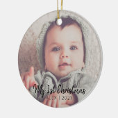 写真の追加パーソナライズされた初めてのクリスマスCer セラミックオーナメント (左)