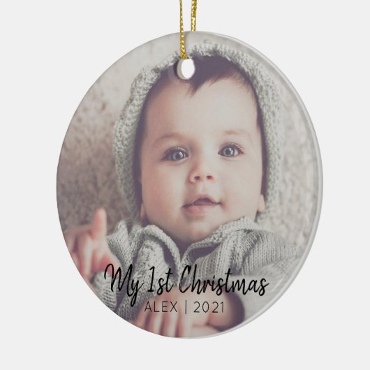 写真の追加パーソナライズされた初めてのクリスマスCer セラミックオーナメント (左)