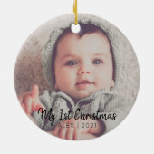 写真の追加パーソナライズされた初めてのクリスマスCer セラミックオーナメント (裏面)
