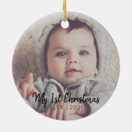 写真の追加パーソナライズされた初めてのクリスマスCer セラミックオーナメント (裏面)