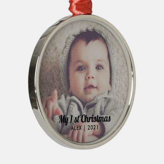 写真の追加パーソナライズされた初めてのクリスマスChr メタルオーナメント (右)