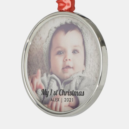 写真の追加パーソナライズされた初めてのクリスマスChr メタルオーナメント (左)