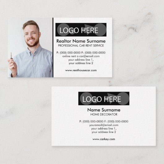 写真の追加ロゴを挿入する車をレンタルする 名刺 (正面/裏面)