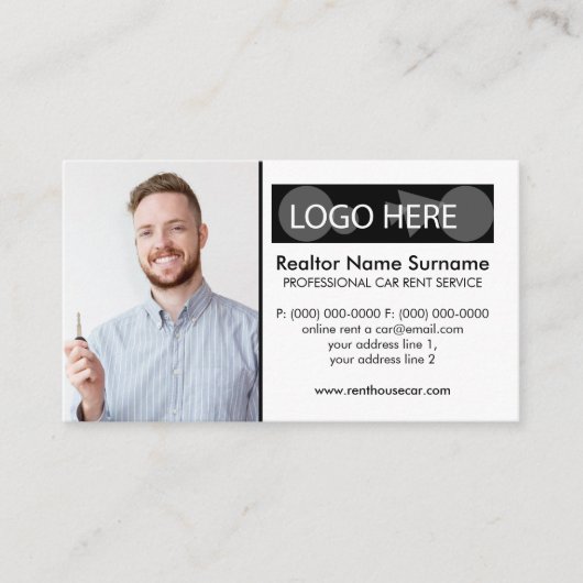 写真の追加ロゴを挿入する車をレンタルする 名刺 (正面)