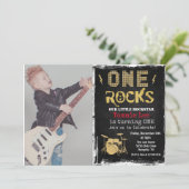 写真の追加ロックスタードラムセット1st誕生日招待状 招待状 (スタンド正面)