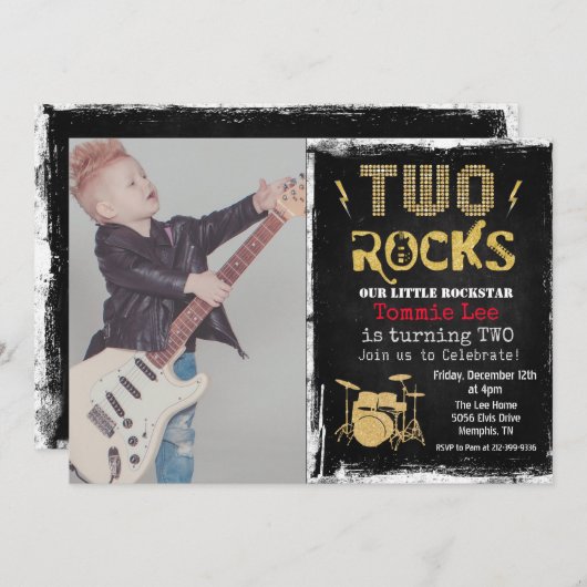 写真の追加ロックスタードラムセット2nd誕生日招待状 招待状 (正面/裏面)