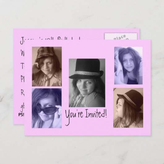 写真の追加誕生日はがき招待状 インビテーションポストカード (正面/裏面)