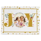 写真の追加金ゴールドJOYと水玉模様 ラージペーパーバッグ (正面)