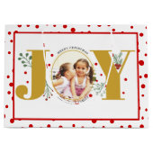 写真の追加金ゴールドJOYと赤い水玉模様 ラージペーパーバッグ (正面)