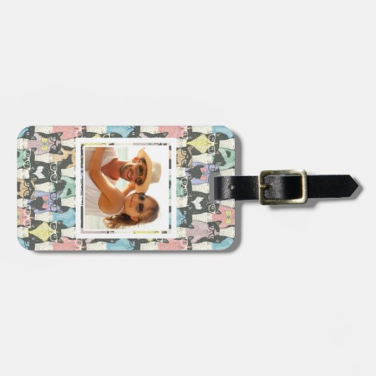 写真の追加|かわいいヒップスター猫の柄 ラゲッジタグ (正面横)