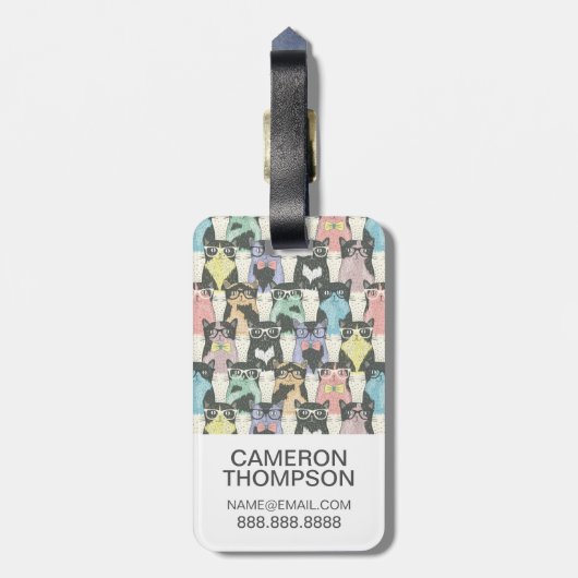 写真の追加|かわいいヒップスター猫の柄 ラゲッジタグ (裏面縦)