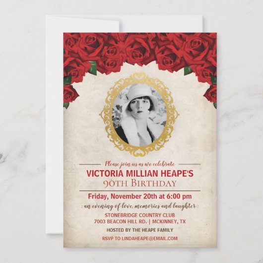 写真の追加 – バラマイルストーン誕生日招待状 招待状 (正面)